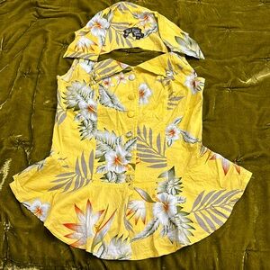 Hell bunny M tiki top yellow Hawaiian vlv pinup rockabilly vixen